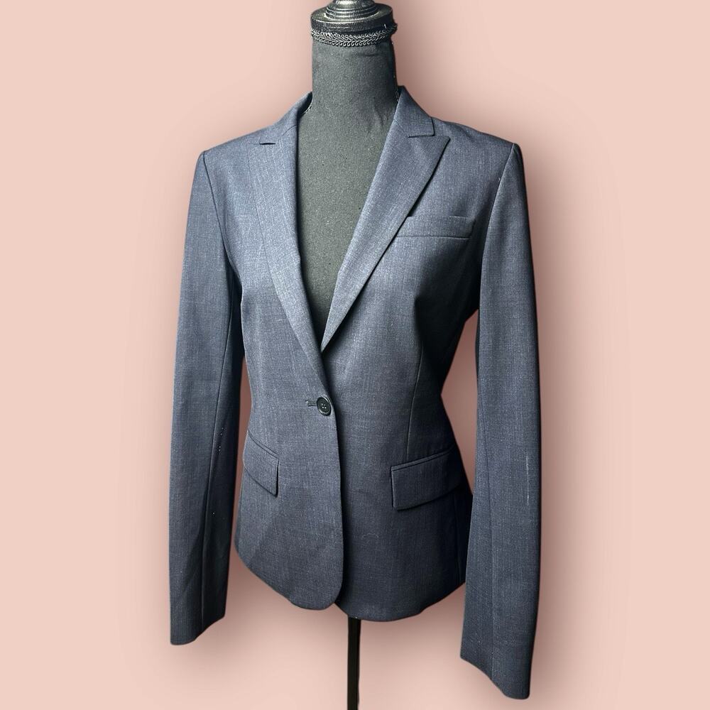 Theory Womens Suit Jacket Blazer Gray Blue Wool Blend Long Sleeve 6 Office Siren